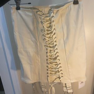 Cream Lingerie Inspired Mini Skirt, Size L NWT